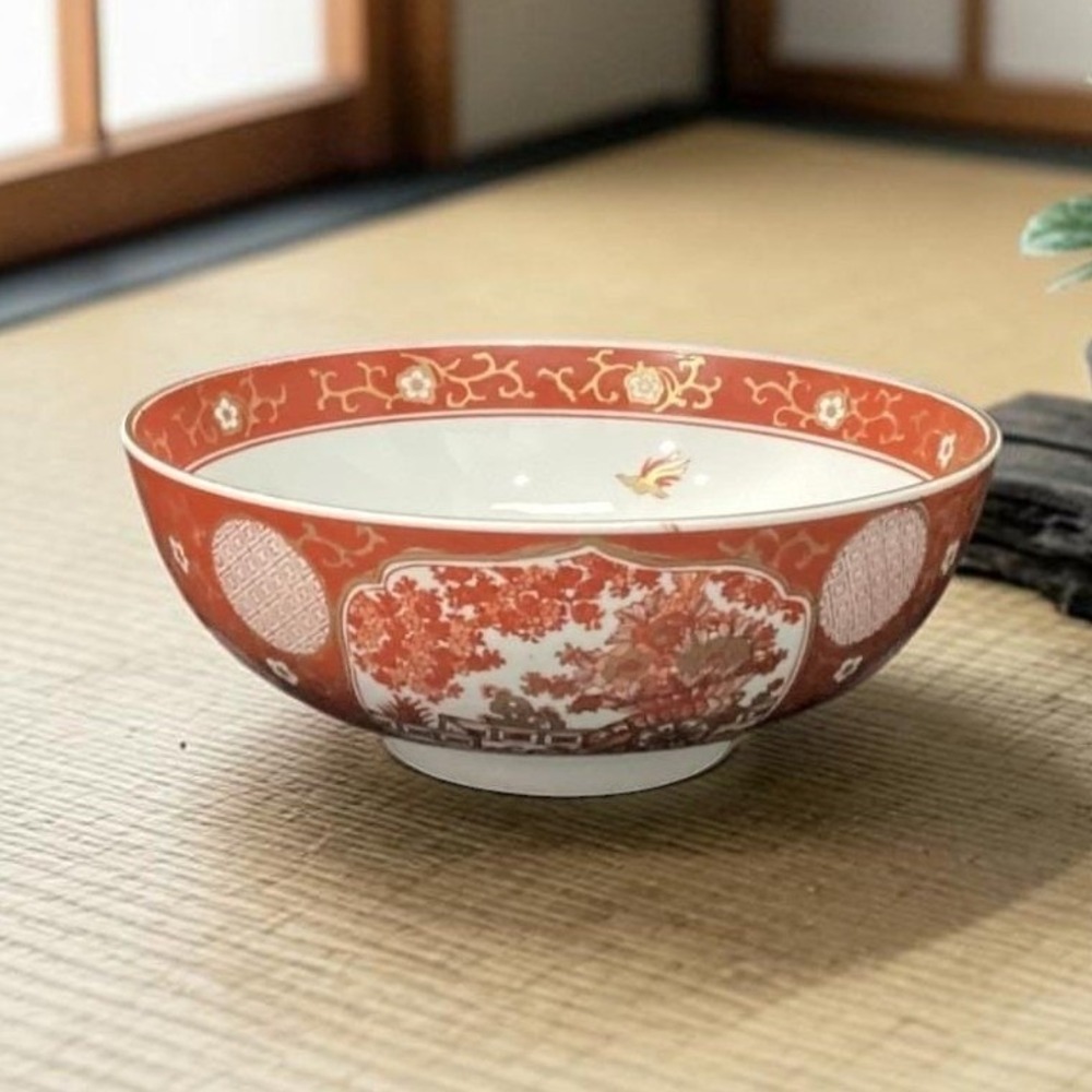 Imari Japan Serving Bowl, Vintage Hand Painted Floral & Birds, Vegetable Dish